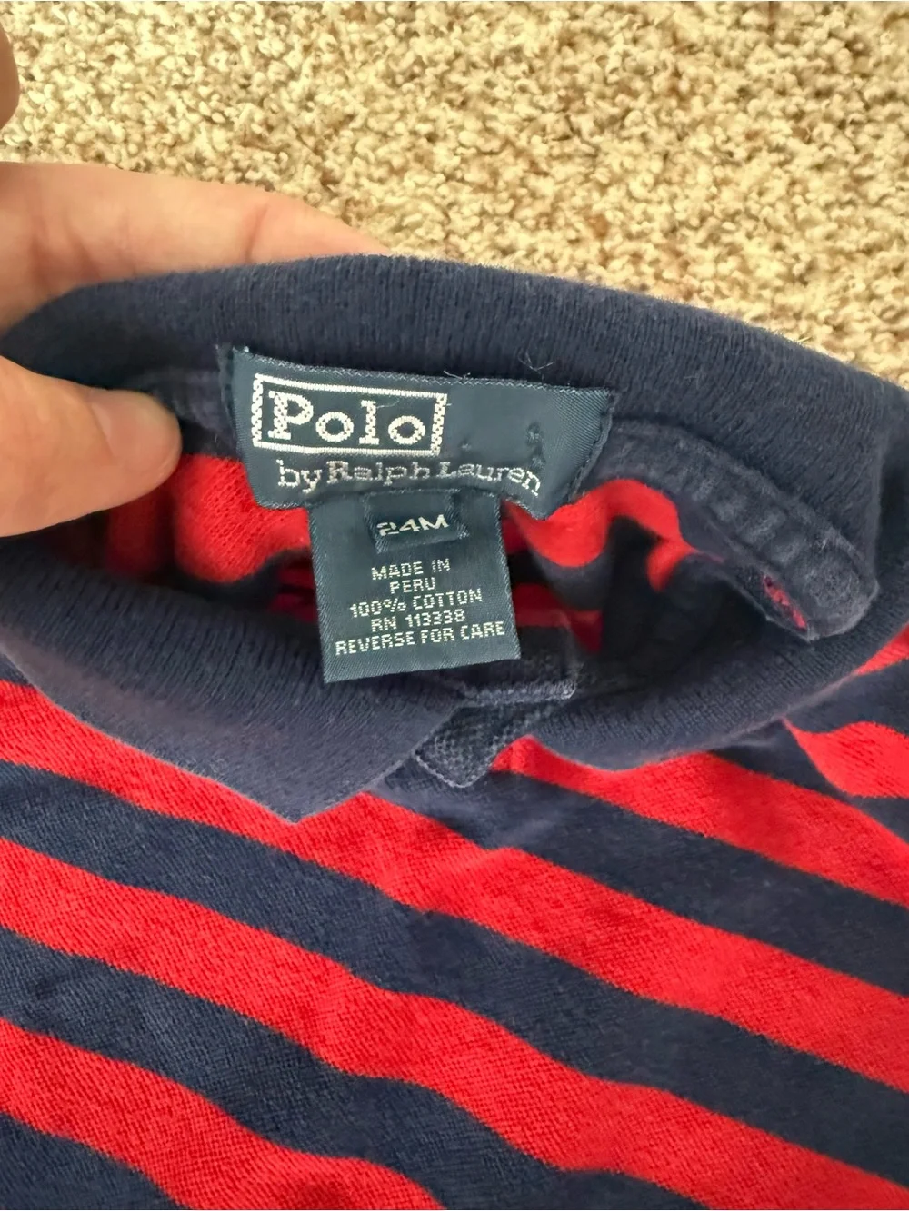 Ralph Lauren Red & Navy Striped Cotton One-Piece Romper 24 Months